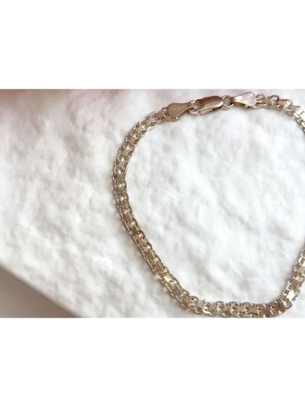 Italian Made Flat Link Minimalist Vintage Sterling Silver 925 Bracelet - 8